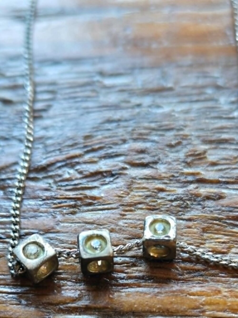 Vintage Italy 925 Sterling Silver Floating Cube Necklace - Geometric Y2K Minimal